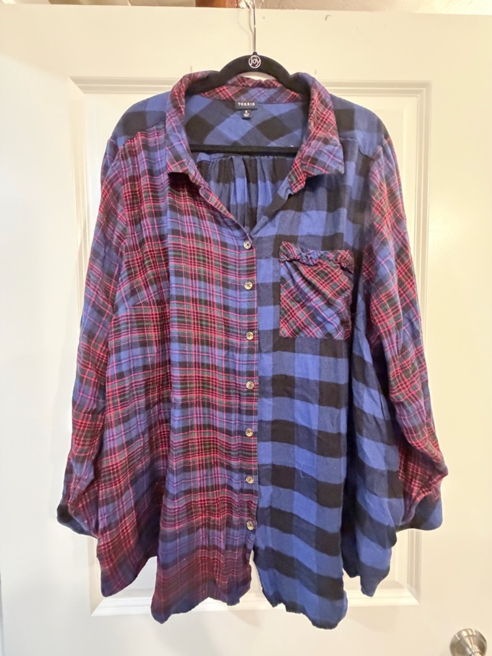 torrid Two-Tone Plaid Button-Up Shirt - Blue & Red